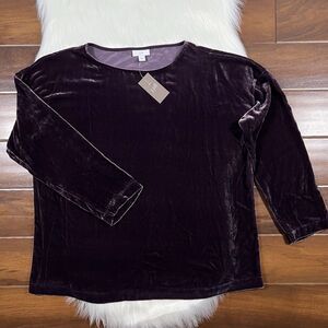 J. Jill Women's Size Medium Fig Velvet Silk Blend Long Sleeve Top‎